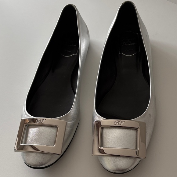 Roger Vivier Shoes - Roger Vivier Silver Flats with Engraved Buckle